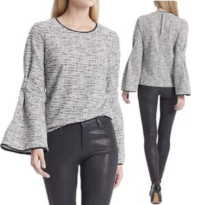 Banana Republic Bouclé Pleated Bell-Sleeve Top Black & White Size Medium